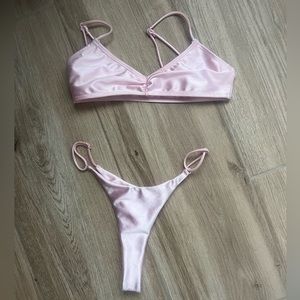 Light Pink Satin Bralette Bikini Set - Women's Swim